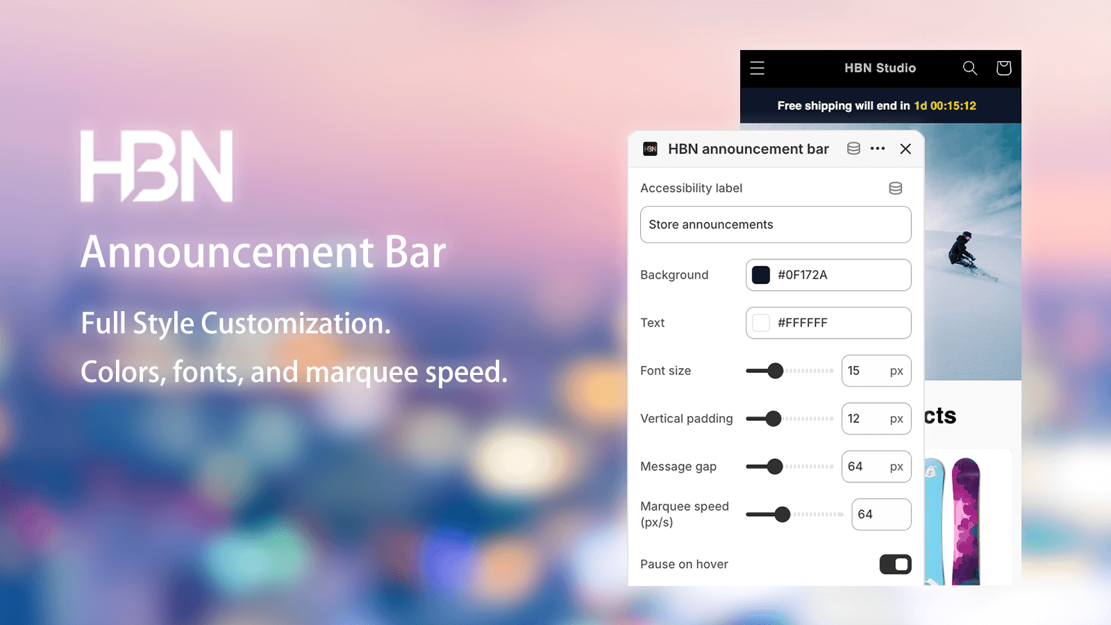 Announcement bar editor with styling controls