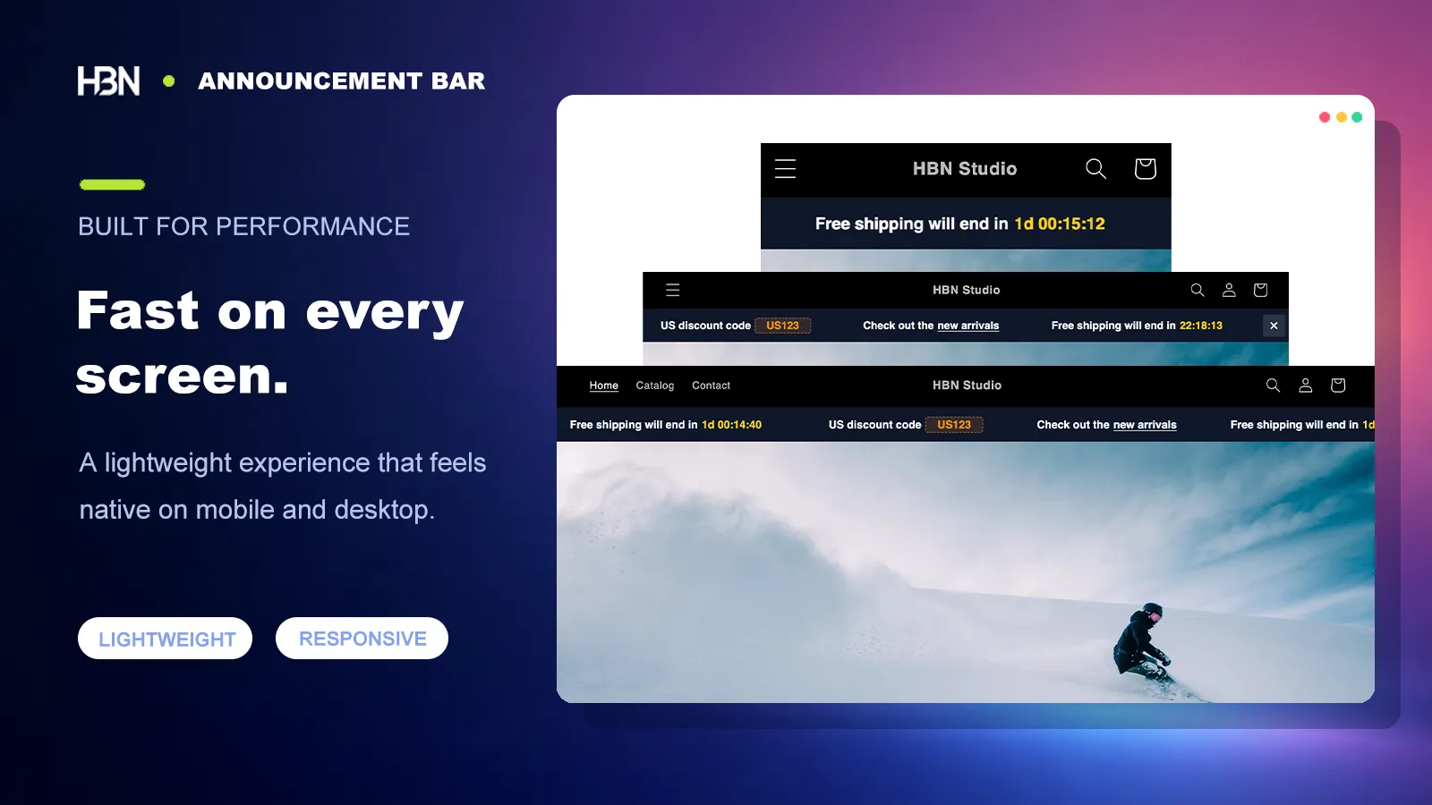 The same announcement bar on mobile and desktop