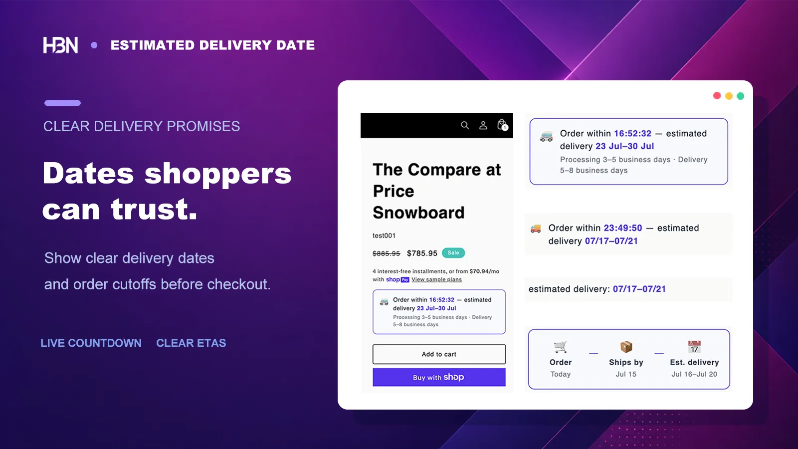 HBN Estimated Delivery Date product page examples