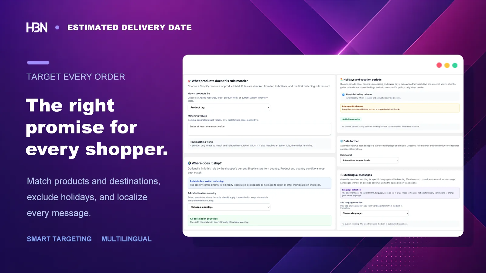 Product, inventory, and country targeting for delivery estimates
