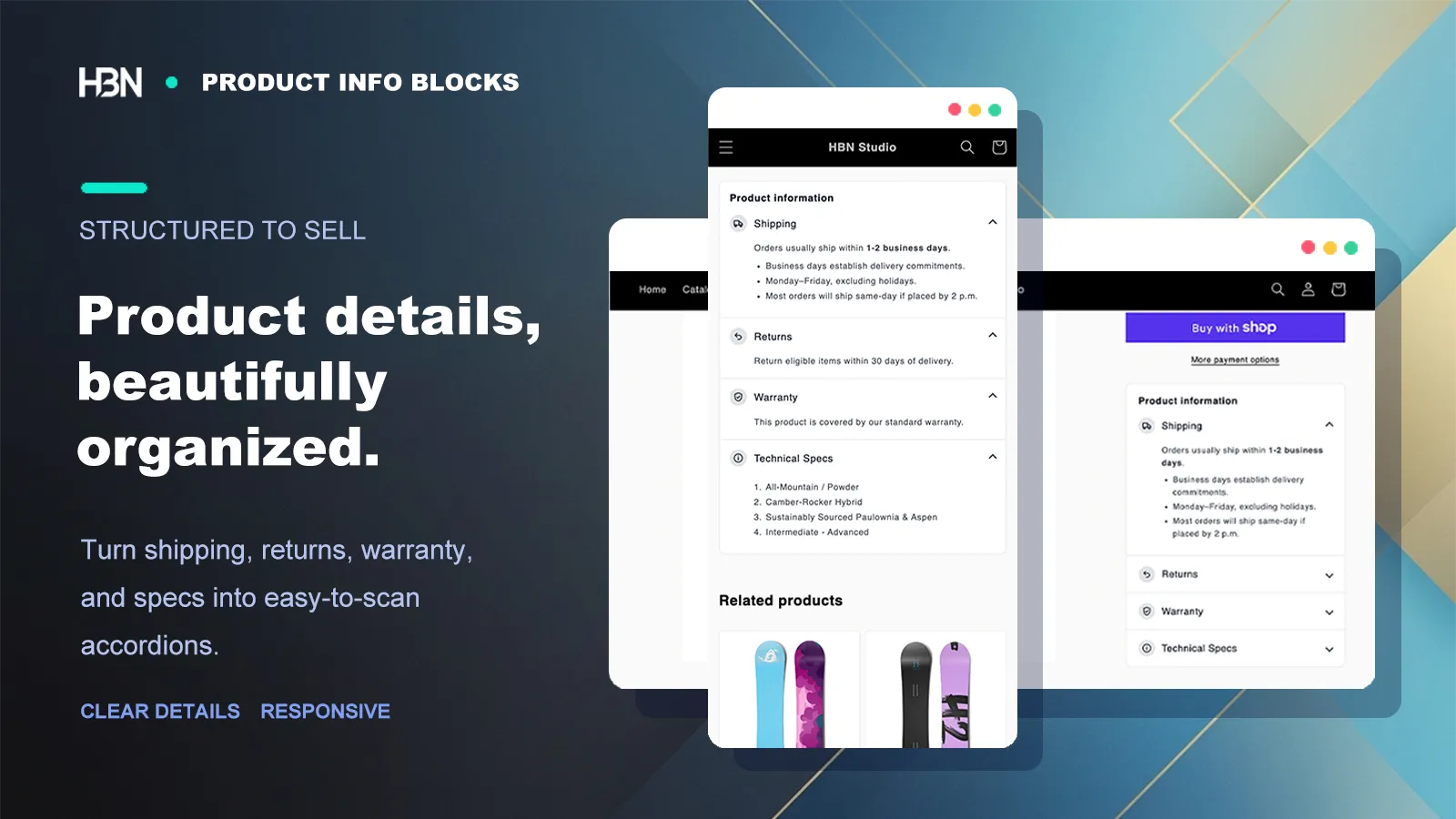 HBN Product Info Blocks on desktop and mobile